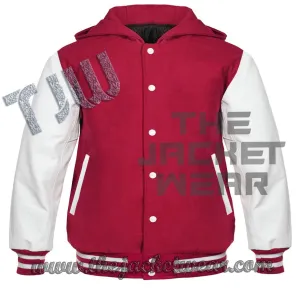 Lettermen Hoodies Maroon Wool & White Leather Sleeve with Maroon/White Trim