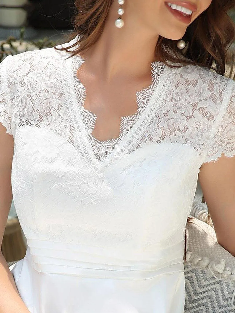 Élégante Robe mariage invitée mi-longue à manches courtes