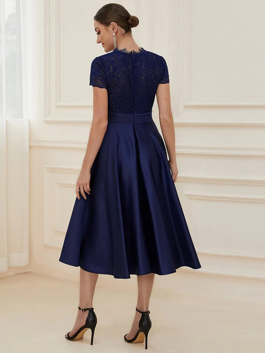 Élégante Robe mariage invitée mi-longue à manches courtes