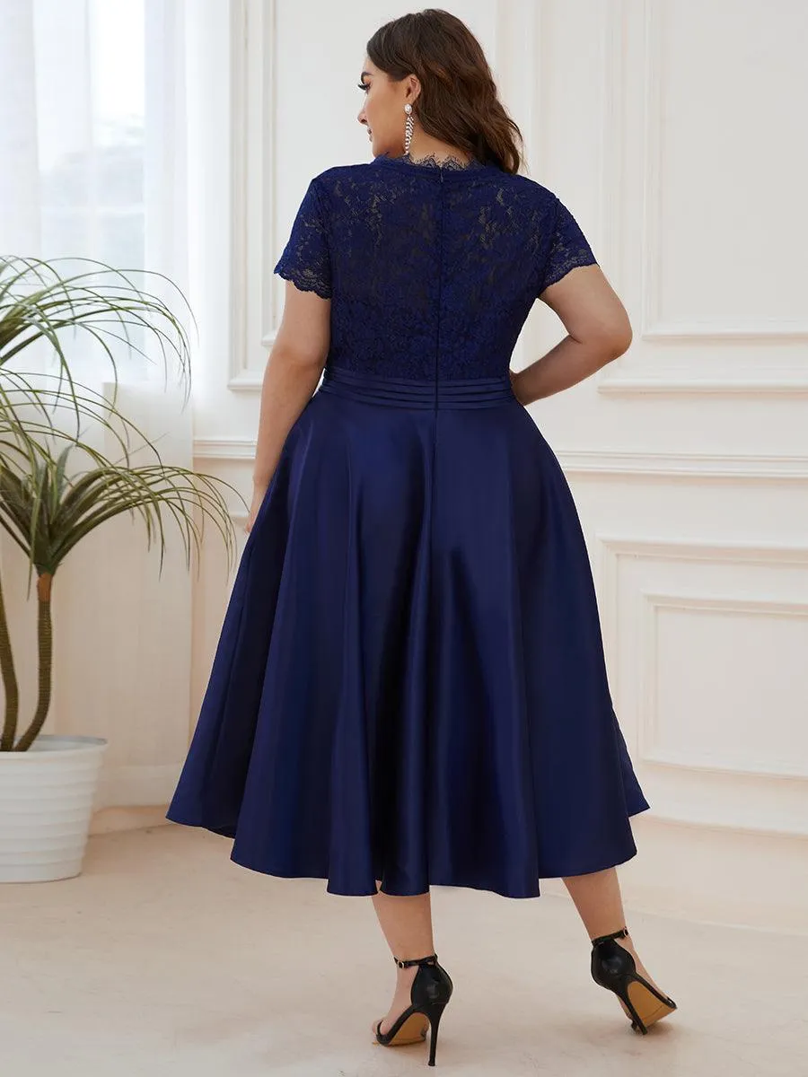 Élégante Robe mariage invitée mi-longue à manches courtes