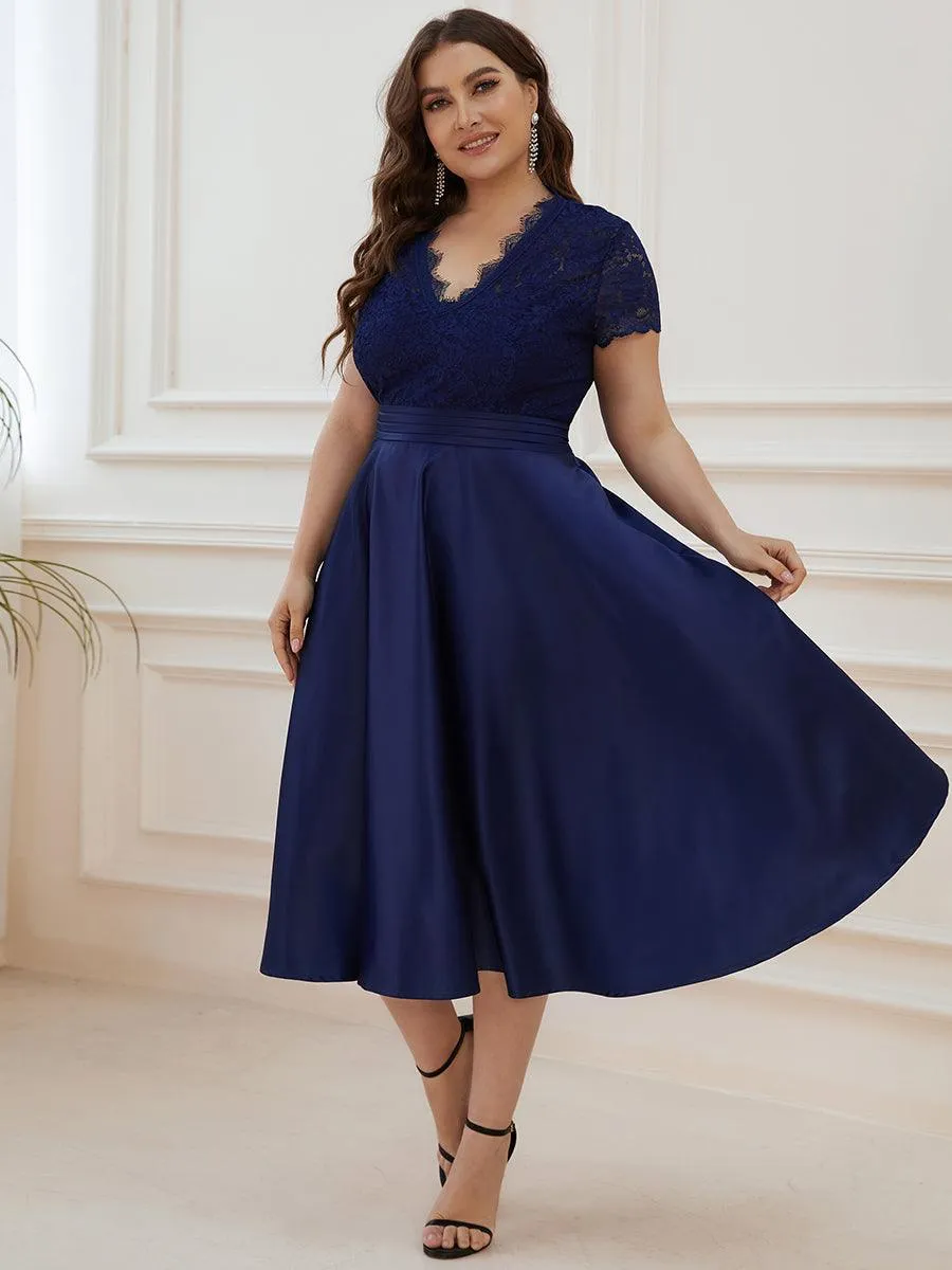 Élégante Robe mariage invitée mi-longue à manches courtes