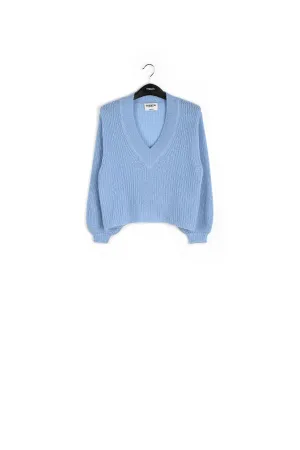 Light blue ribbed-knit V-neck sweater