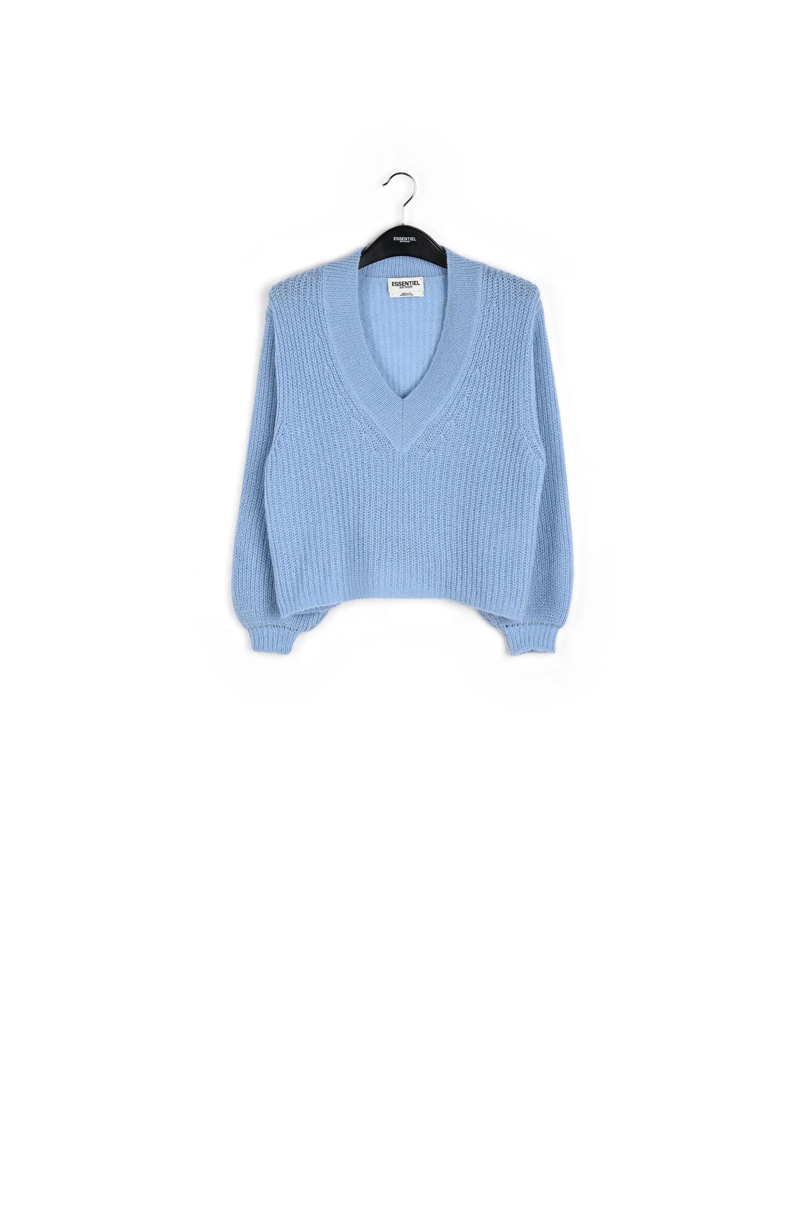 Light blue ribbed-knit V-neck sweater
