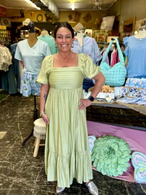Light Kiwi Pleated Empire Waist Midi