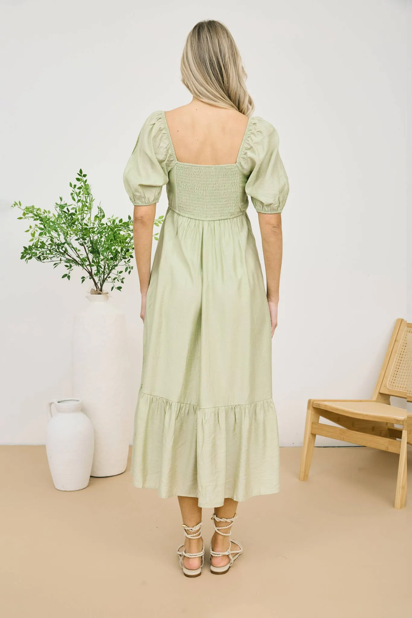 Light Kiwi Pleated Empire Waist Midi