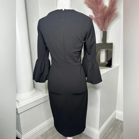 Liz Claiborne Dresses Black Tailored Bell Sleeve Career Sheath Dress Size 8