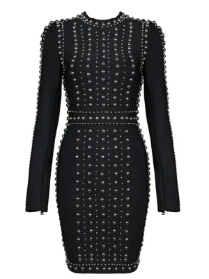 Long Sleeve Beadings Bandage Dress