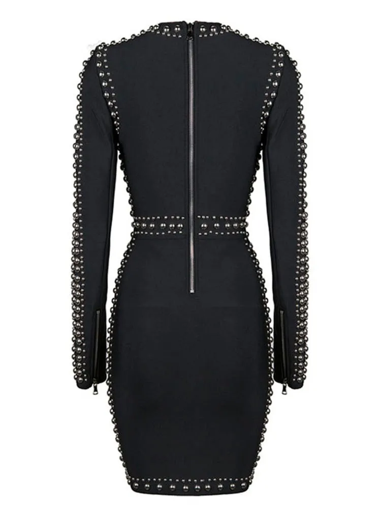 Long Sleeve Beadings Bandage Dress