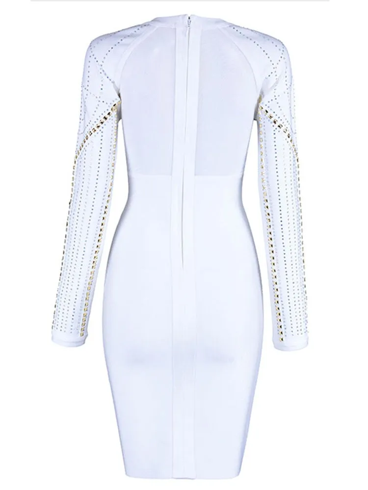 Long Sleeve Beadings Bandage Dress