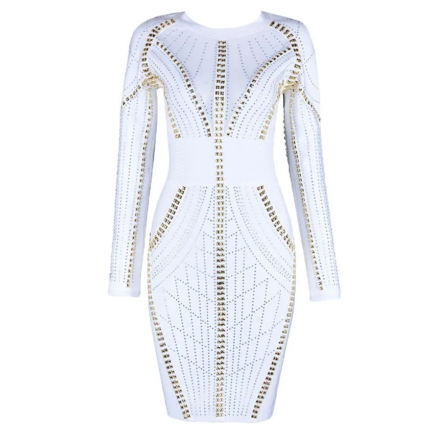 Long Sleeve Beadings Bandage Dress