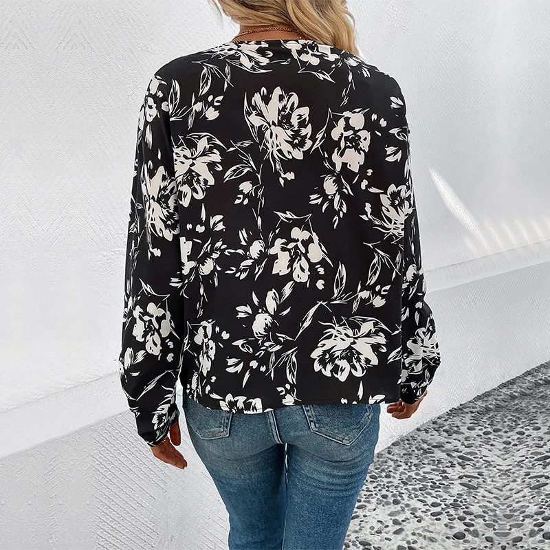Long Sleeve Black Printed Shirts Wholesale Womens Clothing N3824082900017