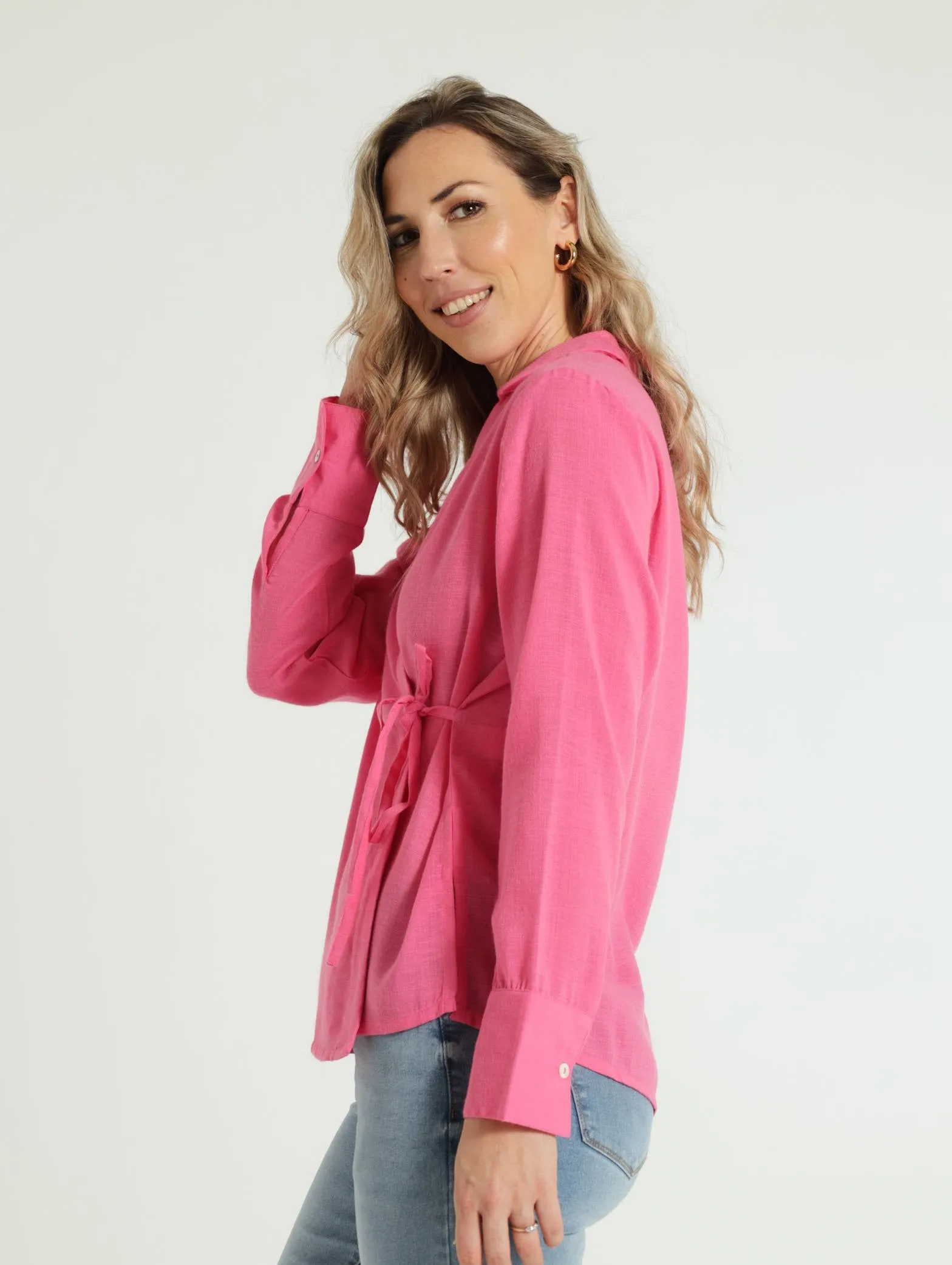Long Sleeve Wrap Blouse - Pink