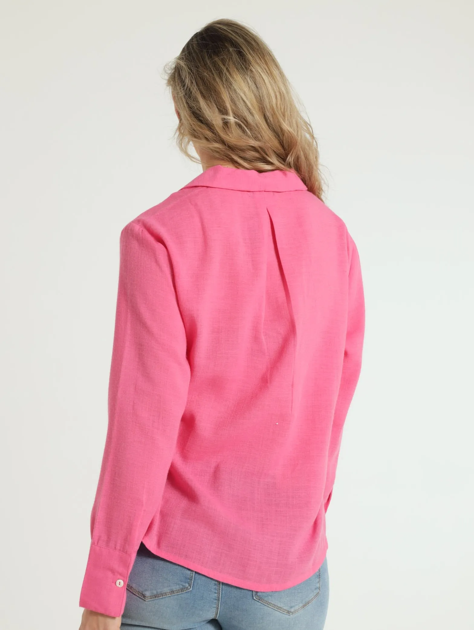 Long Sleeve Wrap Blouse - Pink