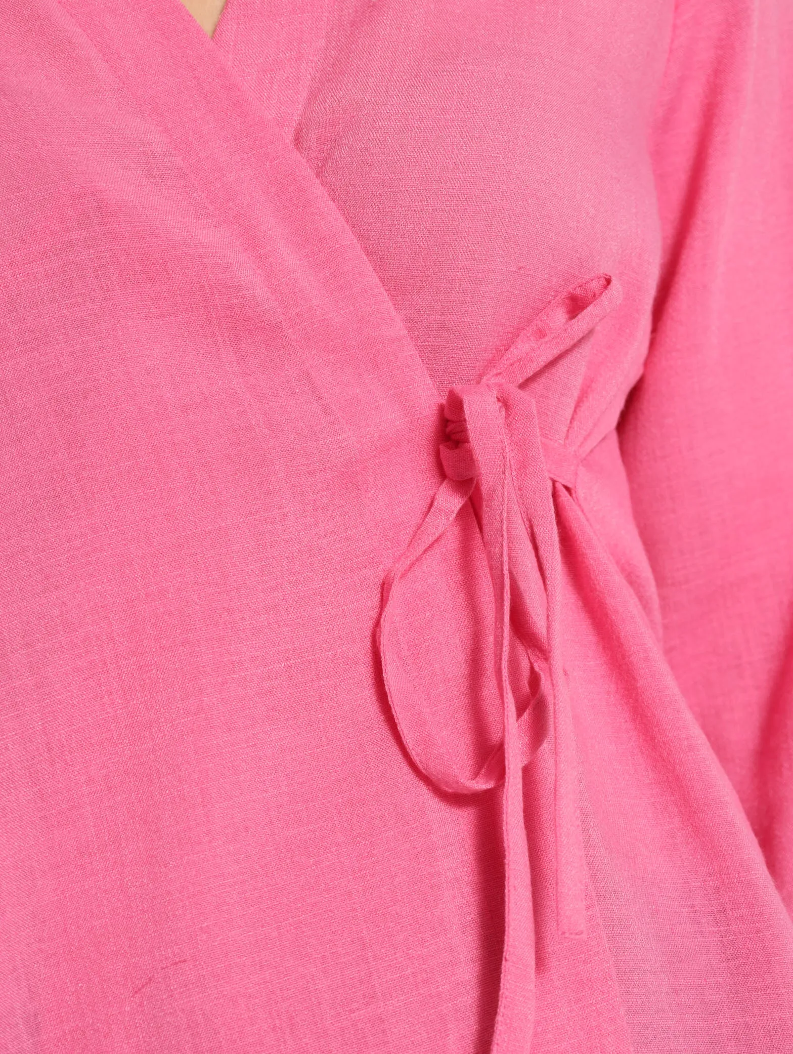 Long Sleeve Wrap Blouse - Pink