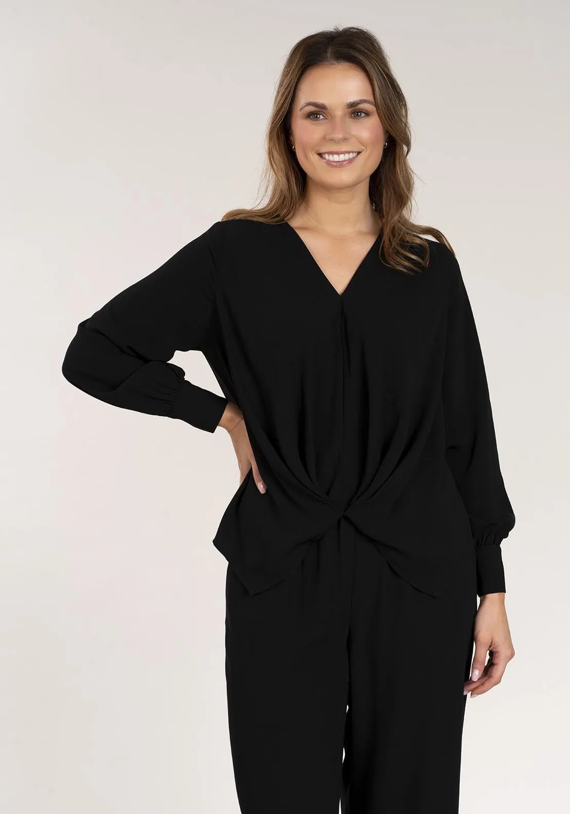 Long Sleeve Wrap Shirt - Black