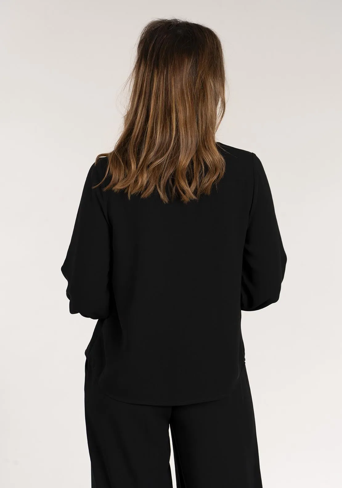 Long Sleeve Wrap Shirt - Black