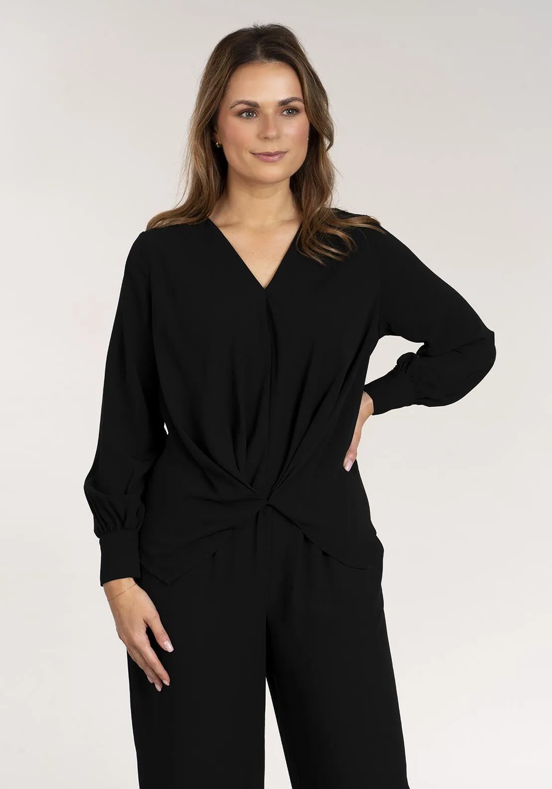 Long Sleeve Wrap Shirt - Black