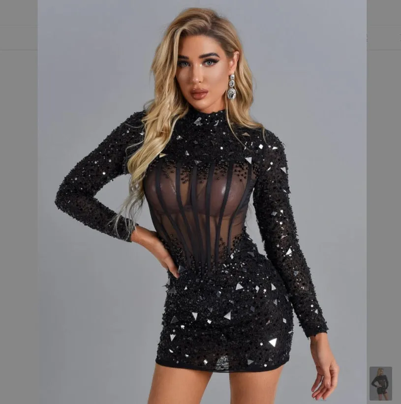 Long Sleeves See Through Dress