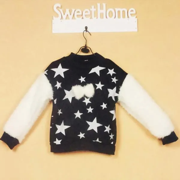 Lovely Baby Kids Girls Crewneck Stars Print Long Sleeve Fleece Cozy Blouse Tops NW