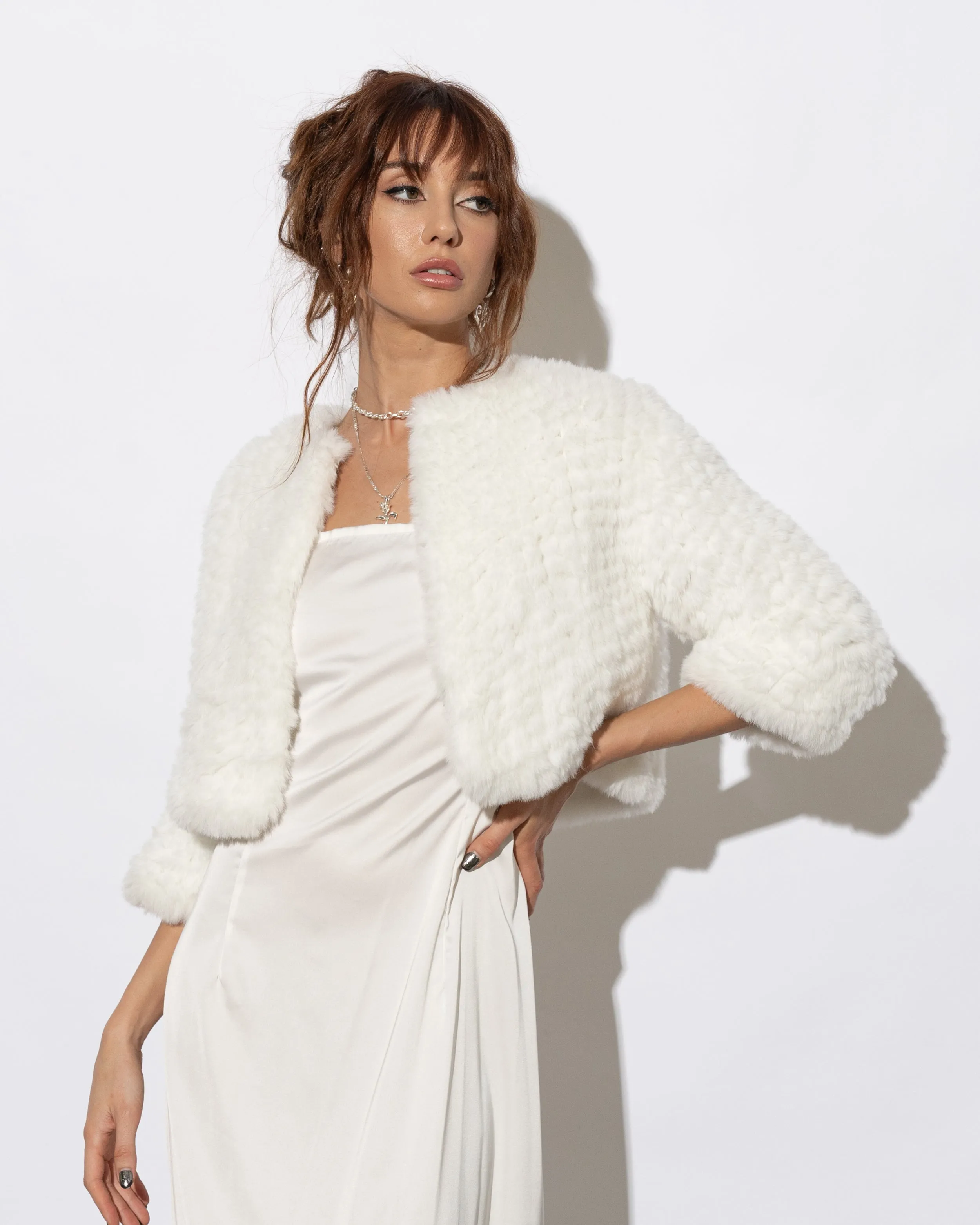 Macie Faux 3/4 Jacket in Snow