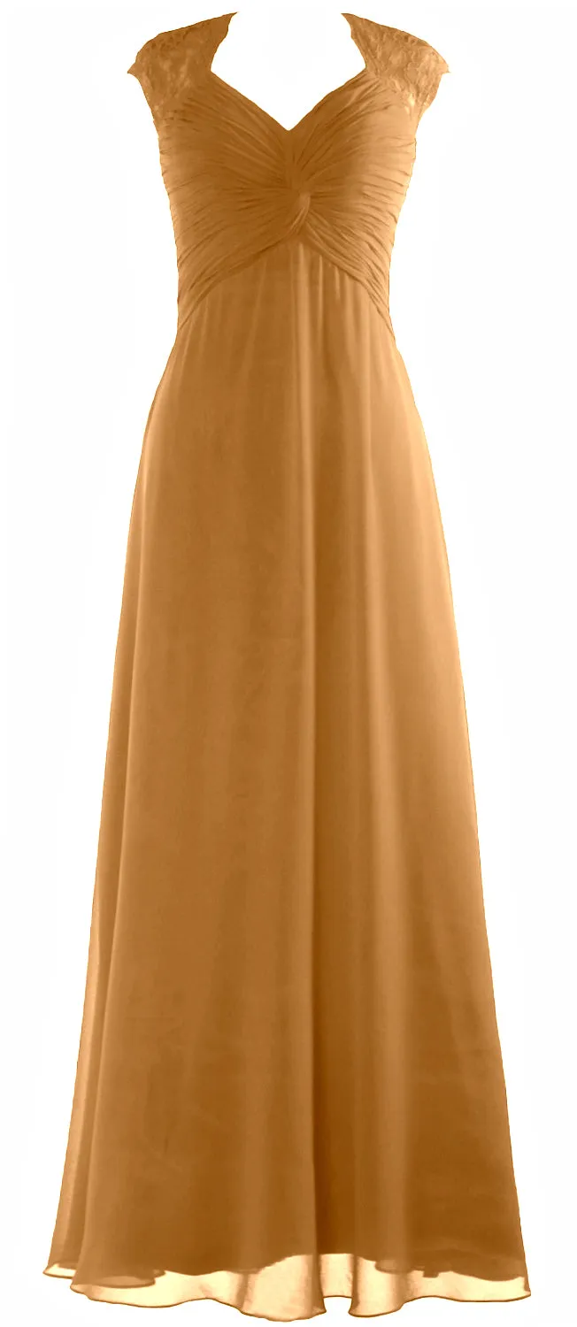 MACloth Women Cap Sleeve Lace Long Prom Dress Chiffon Wedding Party Formal Gown