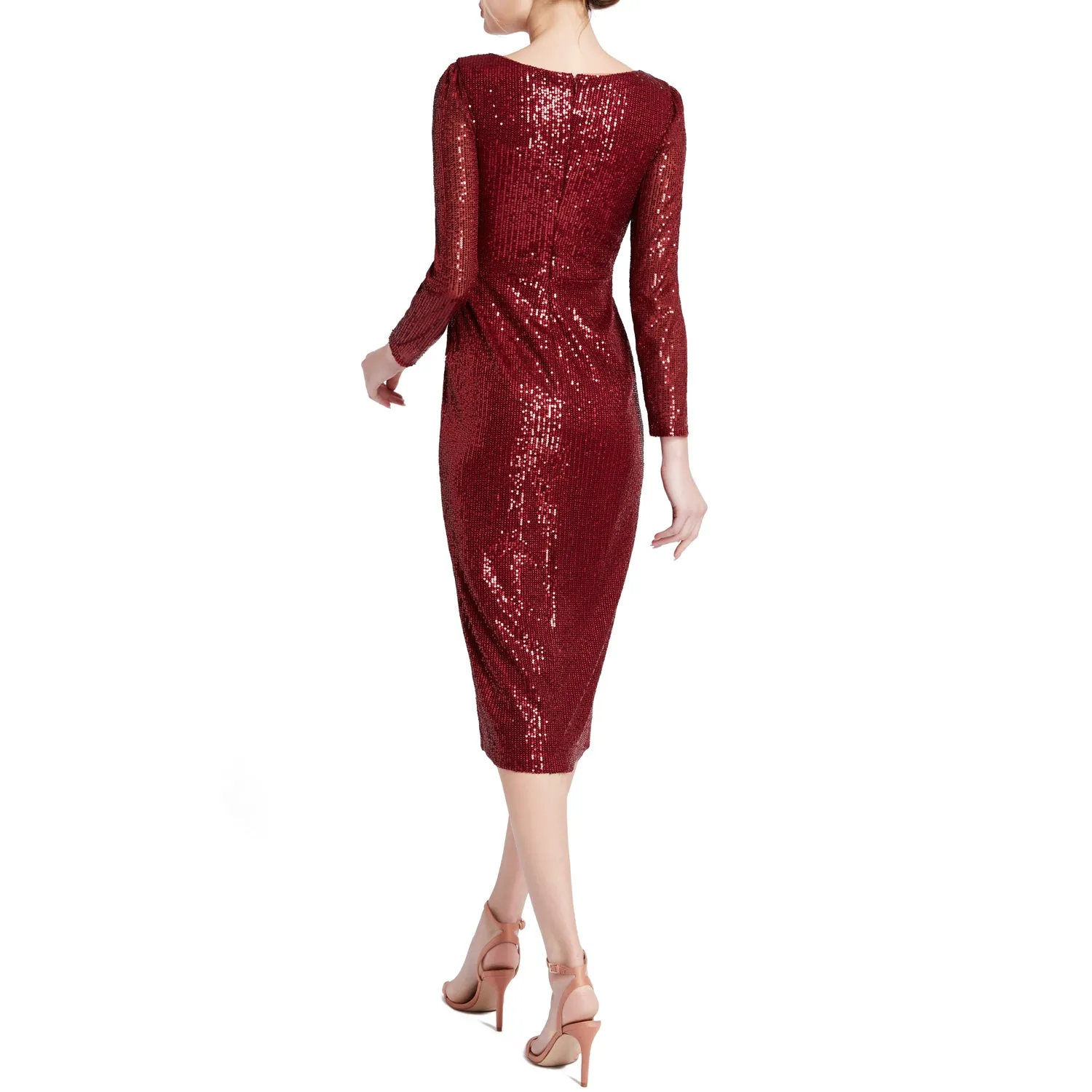 MACloth Women Long Sleeves V Neck Ruched Wrap Sequin Cocktail Dresses