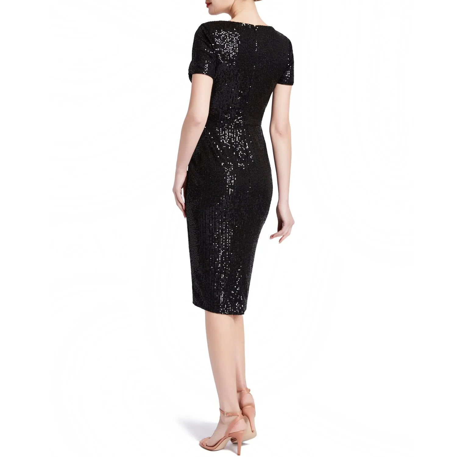 MACloth Women V Neck Short Sleeves Knee Length Sequin Casual Cocktail Dresses