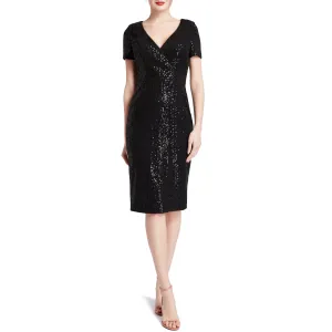 MACloth Women V Neck Short Sleeves Knee Length Sequin Casual Cocktail Dresses