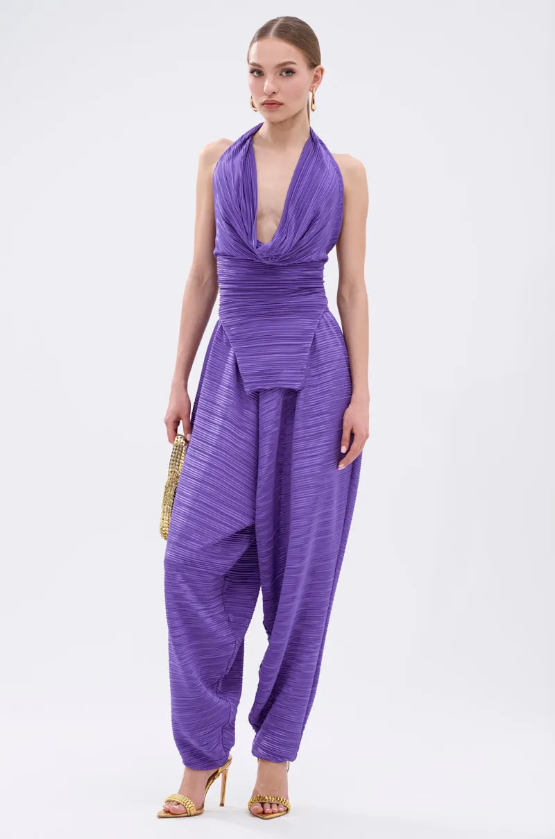 MAYAH COWL NECK PLISS SLEEVELESS TOP IN PURPLE
