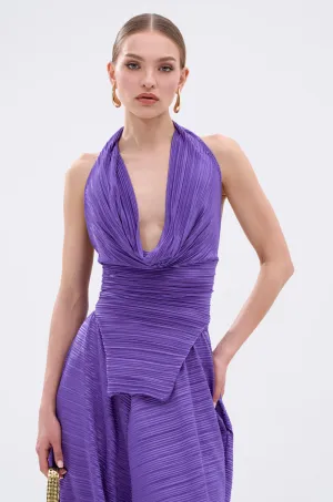 MAYAH COWL NECK PLISS SLEEVELESS TOP IN PURPLE