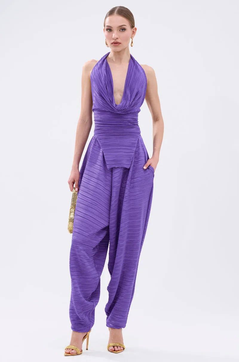 MAYAH COWL NECK PLISS SLEEVELESS TOP IN PURPLE
