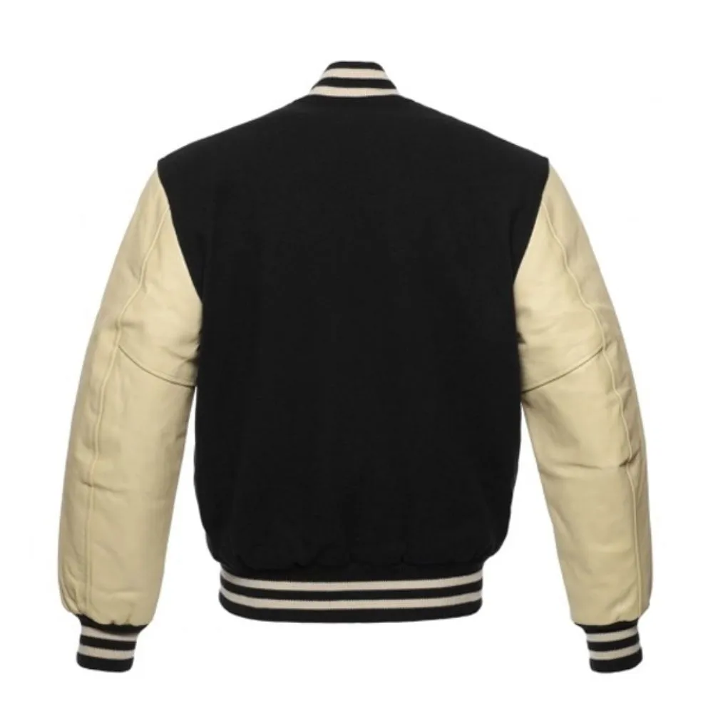 Men Black and Beige Varsity Jacket
