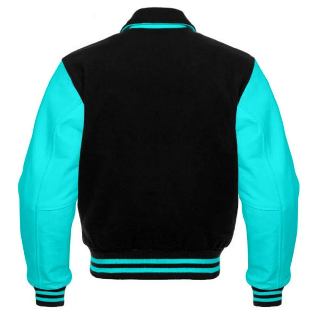 Men's Black and Aqua Varsity Jacket