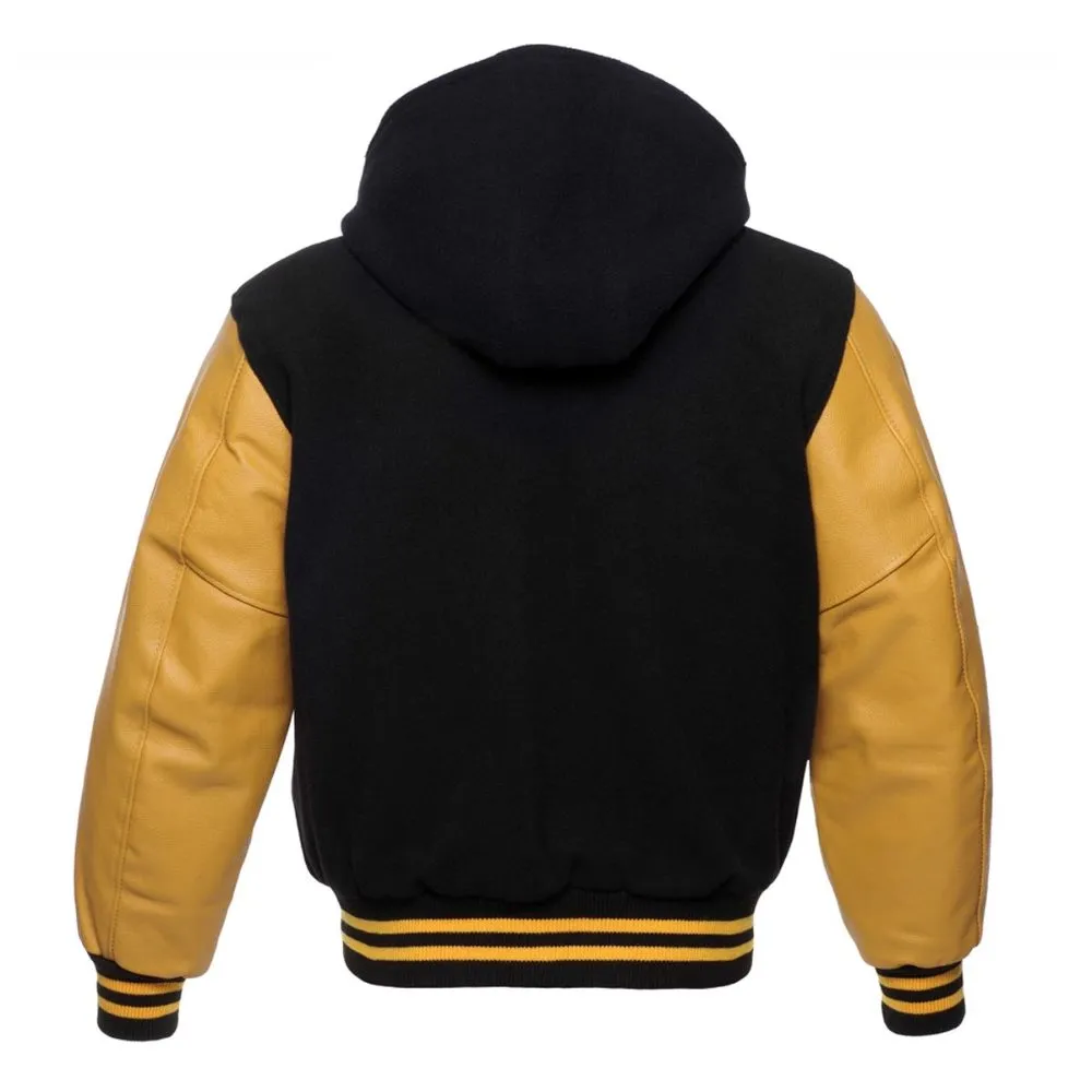 Men's Black Fleece Hooded Varsity Jacket