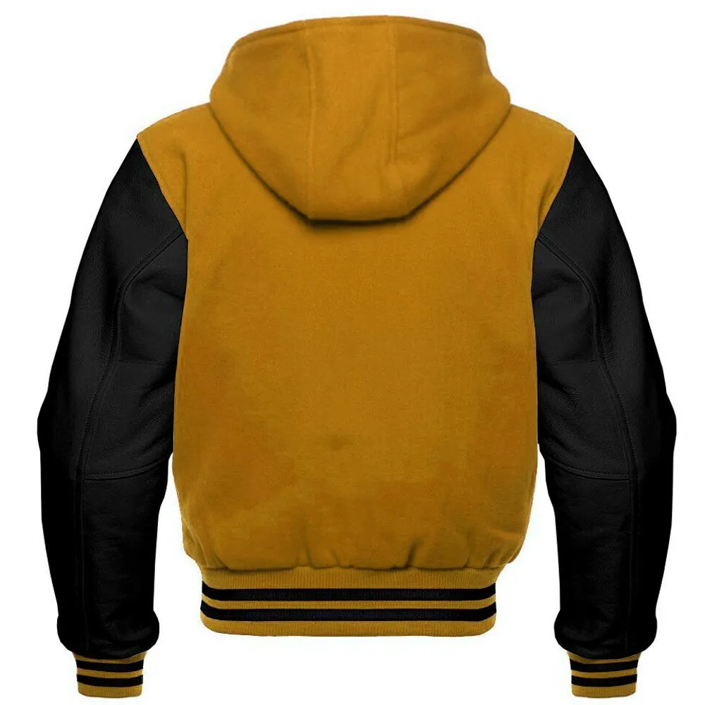 Men's Mustard and Black Hooded Varsity Jacket