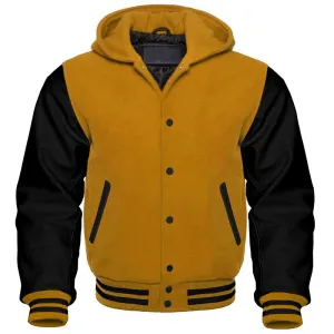 Men's Mustard and Black Hooded Varsity Jacket