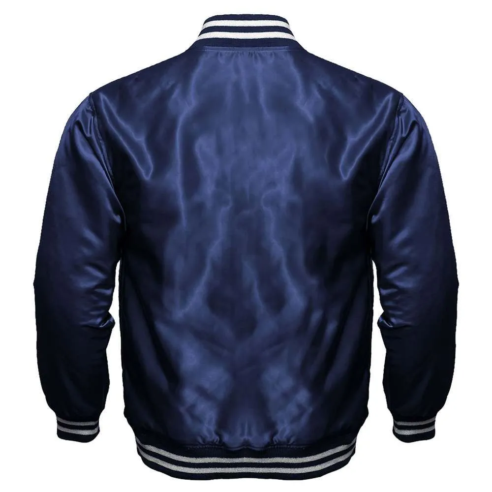 Men's Navy Blue Satin Varsity Jacket