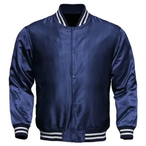 Men's Navy Blue Satin Varsity Jacket