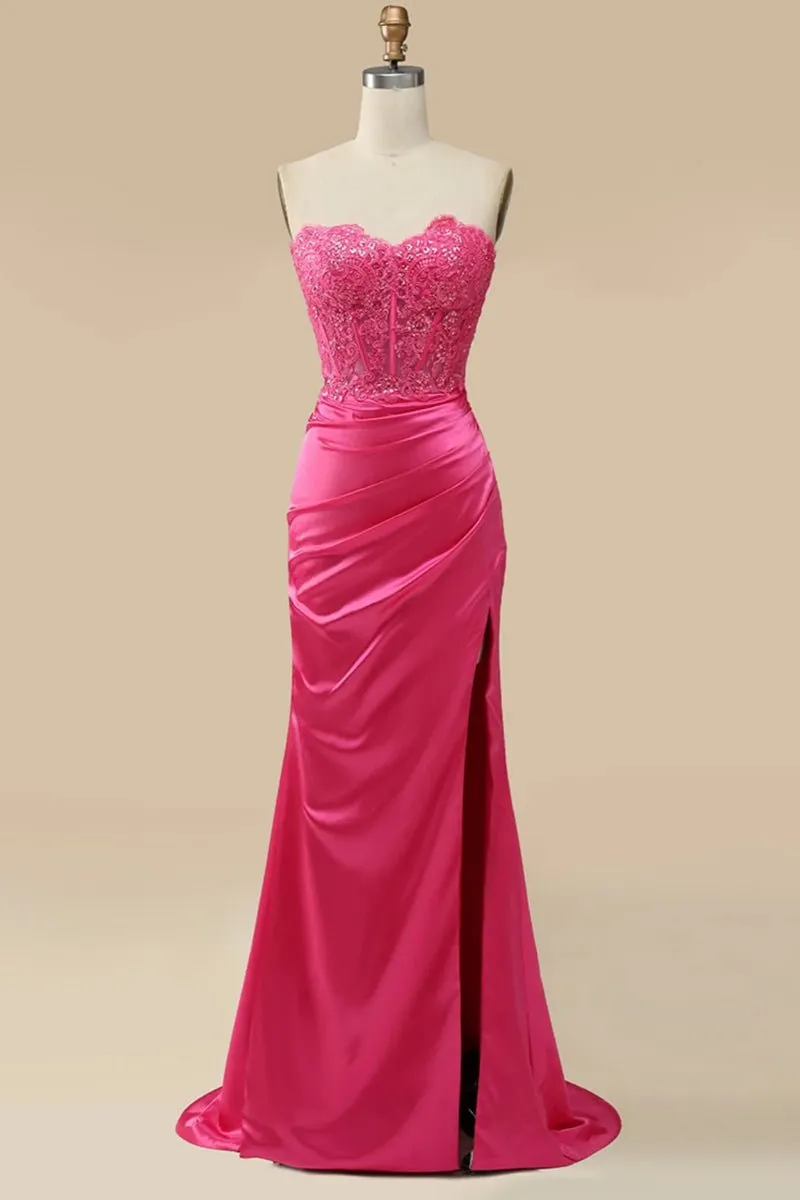 Mermaid / Trumpet Prom Dresses Empire Dress Formal Sweep / Brush Train Sleeveless Sweetheart Charmeuse with Appliques