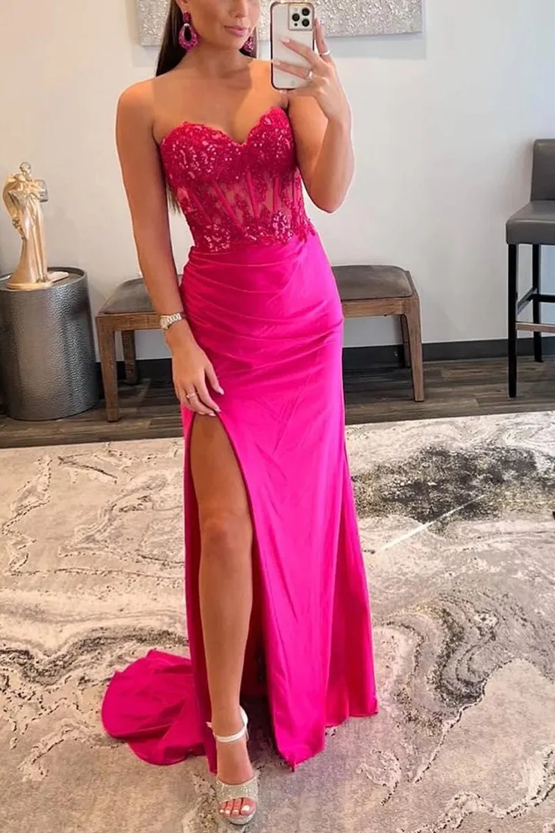 Mermaid / Trumpet Prom Dresses Empire Dress Formal Sweep / Brush Train Sleeveless Sweetheart Charmeuse with Appliques