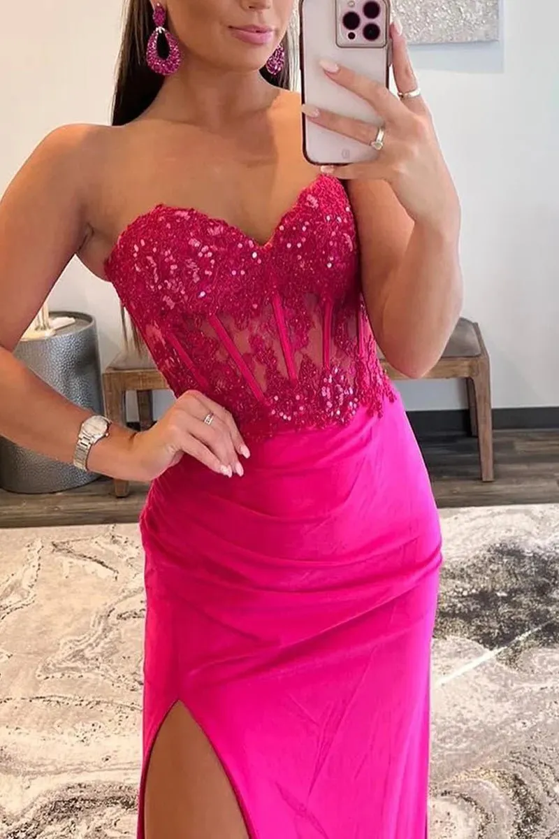 Mermaid / Trumpet Prom Dresses Empire Dress Formal Sweep / Brush Train Sleeveless Sweetheart Charmeuse with Appliques