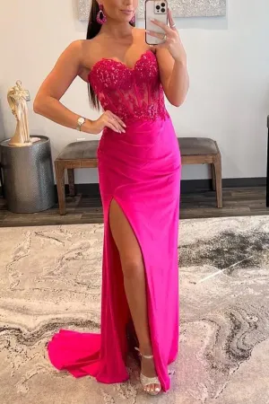 Mermaid / Trumpet Prom Dresses Empire Dress Formal Sweep / Brush Train Sleeveless Sweetheart Charmeuse with Appliques