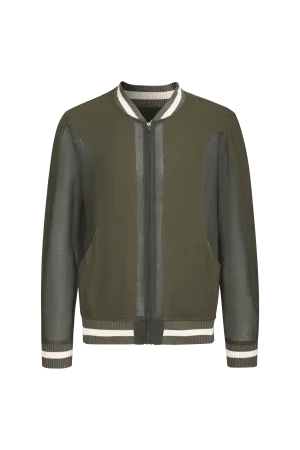 Mesh-panelled Dark Green varsity Jacket