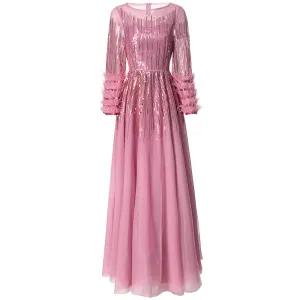 Milan Feathers 3/4 Sleeves Elegant Maxi Dress