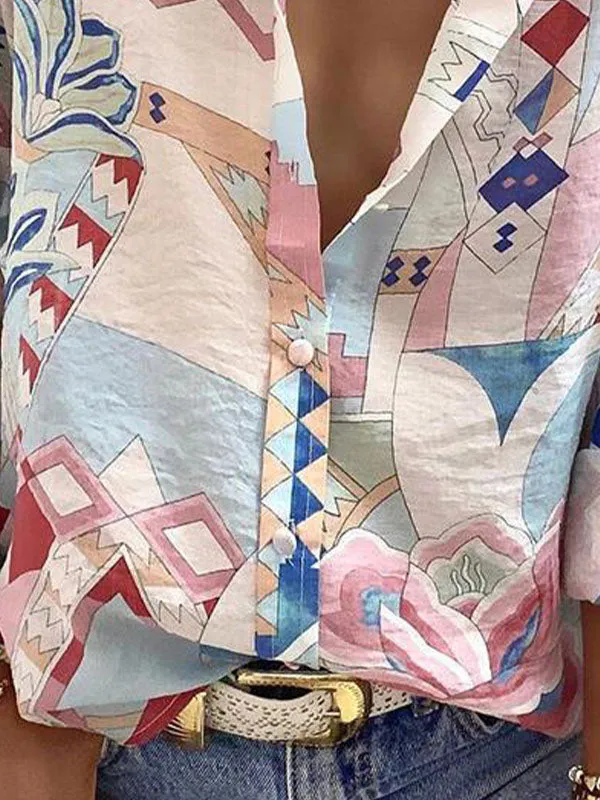 Mixed Print Long Sleeve Blouse