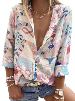 Mixed Print Long Sleeve Blouse