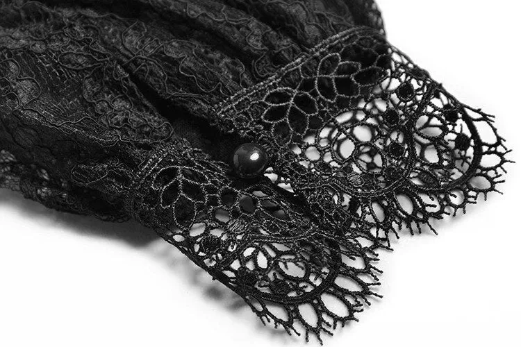Molly Sequins Lace Dress Women O-Neck Lantern Sleeve Floral Embroidery Black Vintage Dress