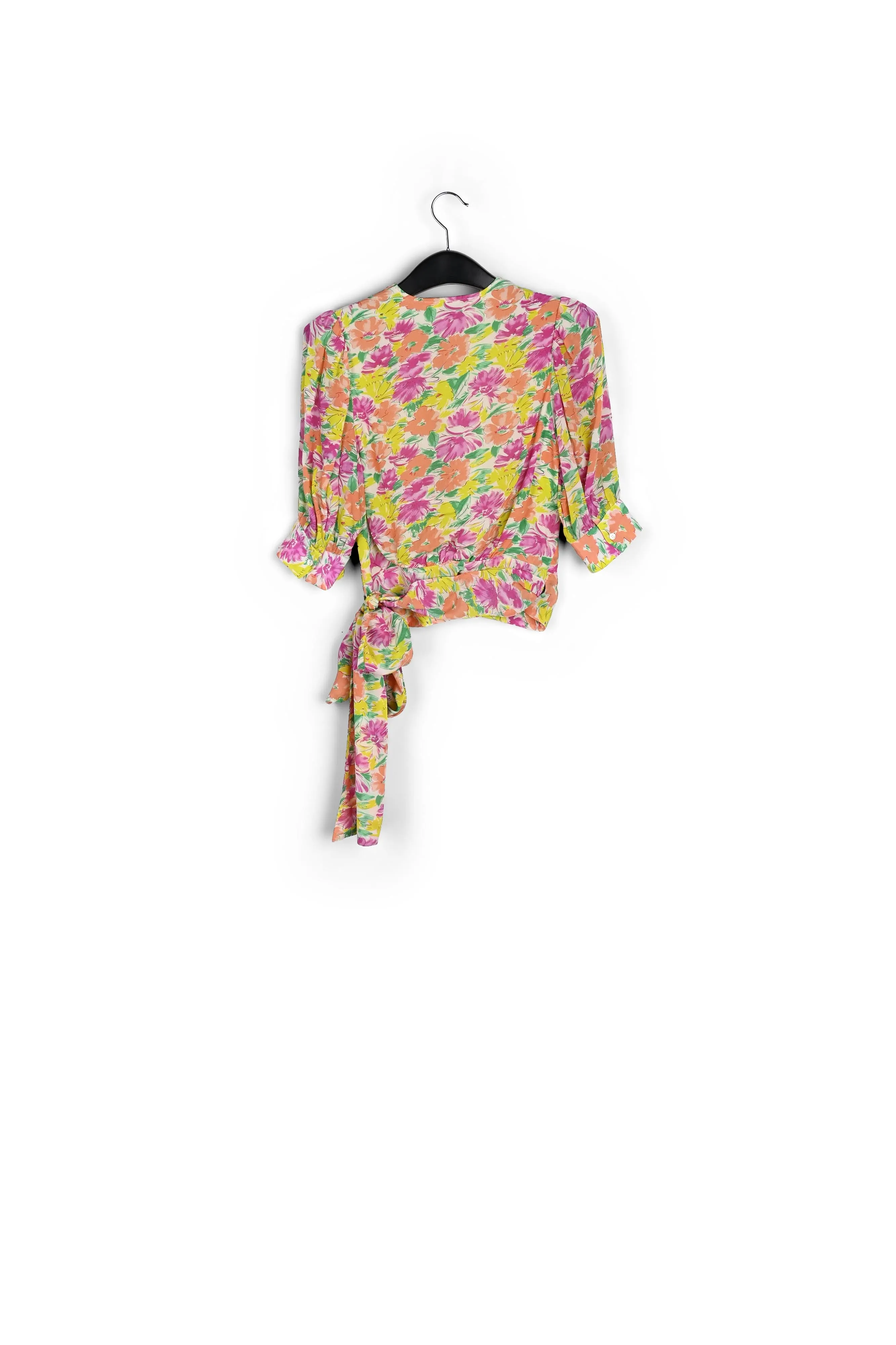 Multicolored floral-print wrap top
