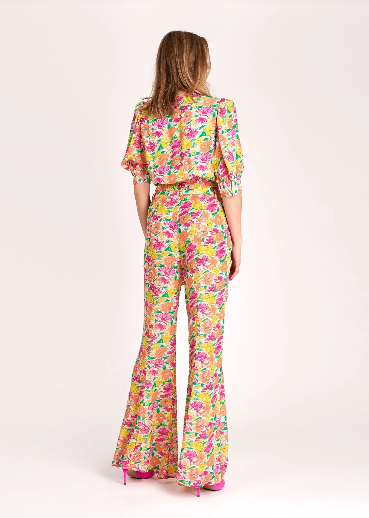 Multicolored floral-print wrap top