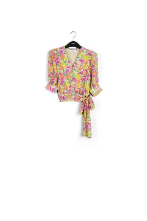 Multicolored floral-print wrap top